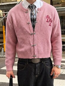 NEOSTRIT 男士時尚刺繡飛機扣針織開襟衫 - 粉色 - 查看 1