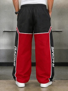 Sport MetroGents Men's Letter Print Colorblock Drawstring Waist Loose Fit Sports Pants - Multicolor - View 2