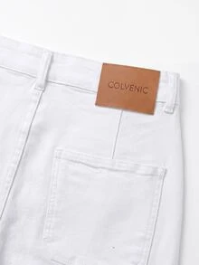 Colvenic 男士休閒百搭修身牛仔褲，附口袋 - 白色 - 查看 8