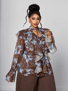 Maweii Blusa de Talla Grande Estilo Vintage Francés con Estampado Tie-Dye y Volantes para Otoño - Multicolor - Ver 5