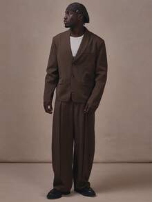 Musero Oversized Blazer With Slim Lapel Welt Pocket Co Ord Blazer Only Autum Winter Essentials - Brown - View 2