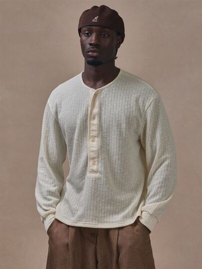 Musero Ribbed Lose Fit Henley Long Cuffed Sleeve Button Detail Autum Winter Essentials