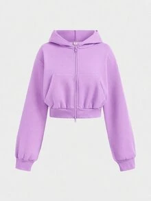 SHEIN Girlism 青少年女孩紫色連帽兩件套，雙拉鍊秋季夾克搭配直筒寬鬆長褲，學院風，適合返校季與街頭穿搭 - 紫色 - 查看 6