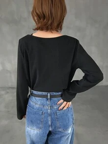 FRIFUL Women's Solid Color Casual Versatile Daily Long Sleeve T-Shirt - Grey - View 5