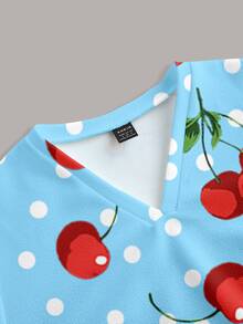 PopScrub Women's Cherry Pattern Print Short Sleeve Scrub Uniform Top - Multicolor - View 3