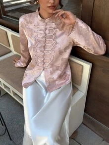 EastFlair Women's Floral Pattern Casual Versatile Daily Outing Jacket Fall/Winter Chinese Style - Coral Pink - View 6