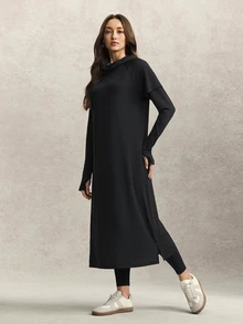 Activina Women's Solid Color Hooded 2 In 1 Sports Dress - Black - View 5