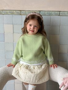 DAZY Sweater Bayi Perempuan Lengan Panjang Motif Polkadot Leher Bulat Gaya Korea Musim Gugur/Dingin - Mint Green - View 8