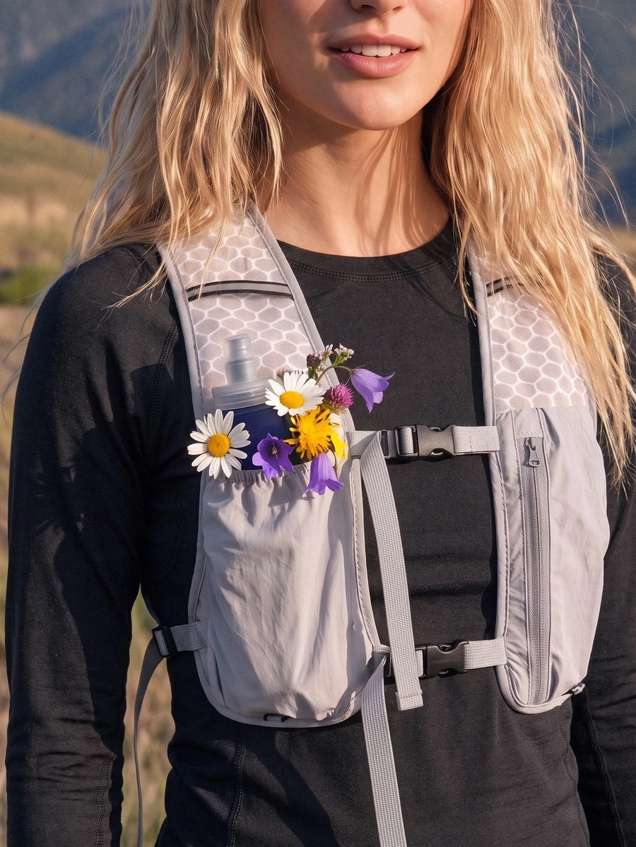 WanderVale Women's Geometric Pattern Zipper Design Outdoor Vest - Light Grey - View 1
