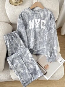 兒童女童/青少年女孩秋冬簡約舒適豹紋側條紋返校長袖運動衫套裝 - 彩色 - 查看 2