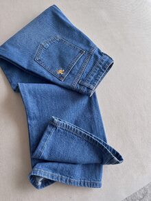Mori Grove Mori Grove Women's Fashion Embroidered Logo Washed Denim Straight Leg Pants - Medium Wash - View 3