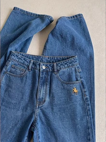 Mori Grove Mori Grove Women's Fashion Embroidered Logo Washed Denim Straight Leg Pants - Medium Wash - View 5