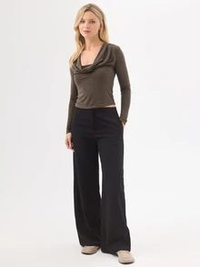 KÆRIA Hus High Waist Flat Front Wide Leg Suit Pants - Fluid Tailoring - Black -  Tailored, Minimalist - Black - View 4
