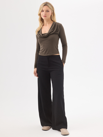 KÆRIA Hus High Waist Flat Front Wide Leg Suit Pants - Fluid Tailoring - Black -  Tailored, Minimalist