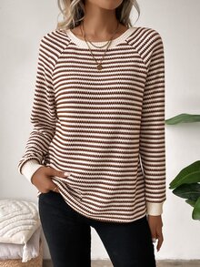 SHEIN LUNE 休閒女款秋冬條紋長袖運動衫 - 彩色 - 查看 6