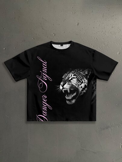 Salvezio American Retro Handwritten English Font Diamond Fashion Print Men's Standard Size Drop Shoulder Loose Fit Short Sleeve T-Shirt