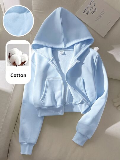 SHEIN Tween Girl Tween Girl Tween Girl Kids Loose Casual Minimalist Comfortable Streetwear Hooded Fitted Front Short Long Sleeve Winter Jacket White Autumn