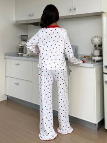 ZzzCrew 3pcs Heart Print Camisole, Long Pants And Lace Trim Robe Pajama Set - Multicolor - View 2
