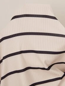 Doze Lane Set Piyama Wanita Ukuran Besar Motif Garis-Garis Bergaris dengan Warna Kontras, Pakaian Santai Kasual - Aprikot - View 7