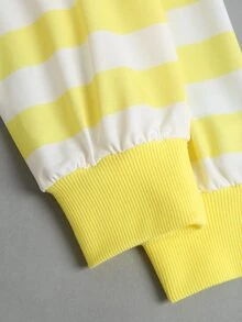 Sweetra Striped Asymmetric Shoulder Long Sleeve Pullover Sweatshirt For Women - Yellow - View 3