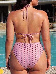 Swim Mod Plus Size Women 2pcs Pink Polka Dot Print Sexy Tummy Control Swimsuit Set - Multicolor - View 2