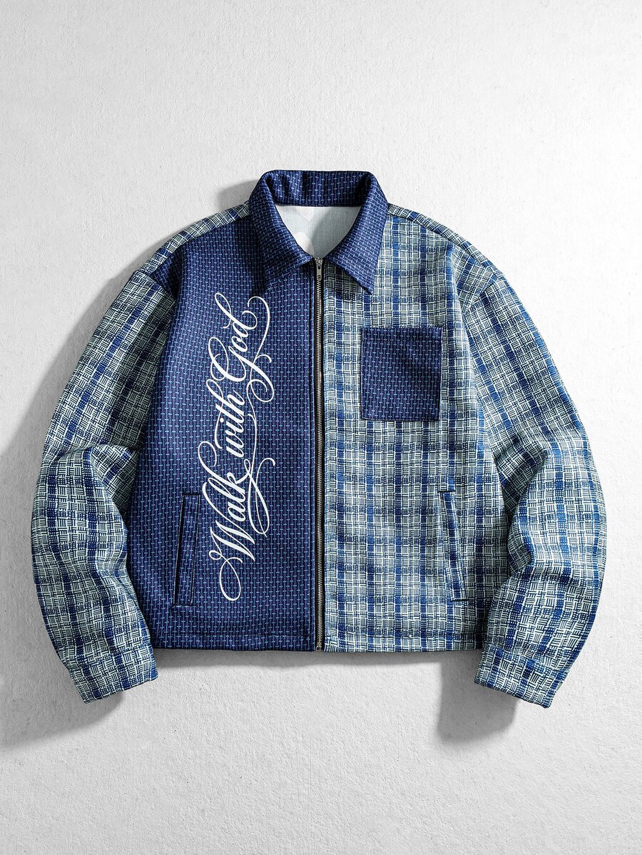 ROMWE MEN Men's Autumn/Winter Patchwork Streetwear College Style Hot-Selling Shirt - Blue - View 1