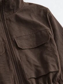 Editum Women's Solid Color Pocket Adjustable Waist Thermal Lined Winter Jacket - Brown - View 9