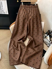 GlowEve Women's Dot Print High Waist Pocket Detail Straight Leg PantsFall - Brown - View 2