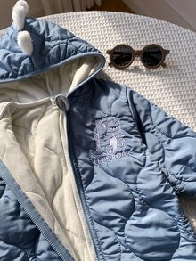 SHEIN 男女通用新生兒嬰兒/幼兒秋冬保暖內裡加厚可愛藍色恐龍連帽連身衣，男嬰冬季連身衣/吊帶褲/雪衣 - 藍色 - 查看 4