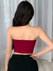 DAZY Top Bandeau Fruncido con Relleno Incorporado - Burdeos - Ver 2