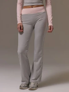 Musera Sport Contrast Colour Waist Piped Detail Fitted Flare Coord Legging Cute Girly Autumn Winter Fall Gym Holiday Dainty Ice - Grey - View 2