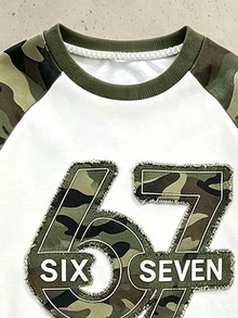 2件組小男孩圓領衛衣上衣與迷彩工裝褲套裝，數位67迷彩印花服飾，長袖街頭風，適合假期派對，舒適休閒，春夏秋季穿著，柔軟易穿，男孩時尚休閒穿搭首選 - 軍綠色 - 查看 6