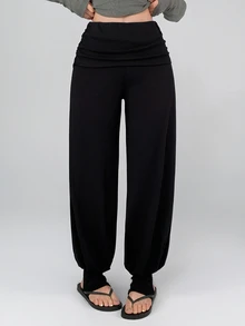 DAZY Women's Solid Color Casual Versatile Daily Travel Sports Long Pants - Black - View 9