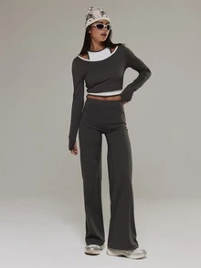 Musera Sport High Rise Wide Leg Seamless Style Coord Trouser Active Outdoors Workout Gym Terra Peak - Black - View 1
