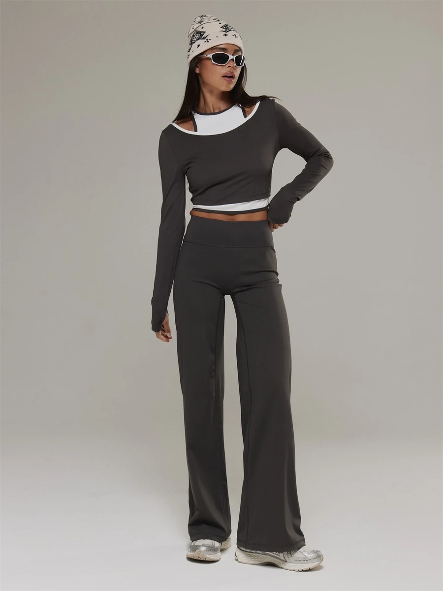 Musera Sport High Rise Wide Leg Seamless Style Coord Trouser Active Outdoors Workout Gym Terra Peak - Black - View 1