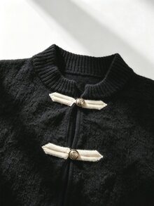 SHEIN 新款秋冬現代中式盤扣針織夾克女款，立領長袖修身短版 - 黑色 - 查看 5