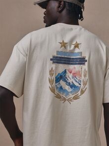 Musero Oversized Drop Shoulder Badge Graphic Tshirt Autum Winter Essentials - Apricot - View 5