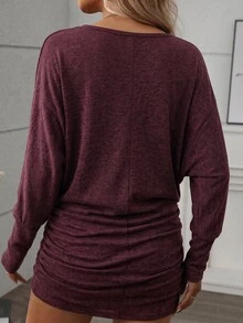 SHEIN LUNE Plus Size Women's Solid Color Casual Everyday Summer Dress Fall - Burgundy - View 2