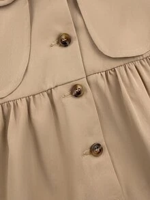 SHEIN جاكيت بيبي بناتي كلاسيكي لطيف بأزرار وكسرات بلون كاكي - لون مشمشي - مشاهدة 5