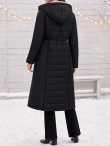 Editum Women's Solid Color Thermal Lined Casual Versatile Winter Padded Coat - Black - View 9