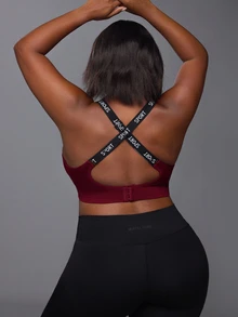 Voyena Women's Letter Strap Daily Fitness Sports Bra - Burgundy - View 2