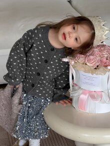 DAZY Infant/Toddler (Girl) Heart Print Long Sleeve Cardigan, Autumn/Winter - Grey - View 3