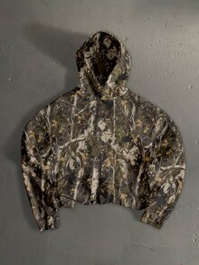 StoneGrade Men's Jungle Branch Camo Curved Handwritten Font Fashion Casual Print Cropped Loose Fit Hoodie - Army Green - View 2