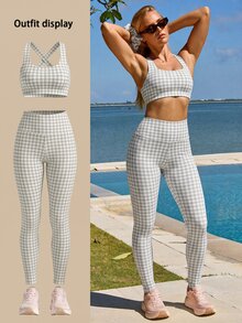 Fluxe Plaid Tank Top And Fitted Leggings Sports Set - Green - View 7