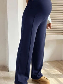 SHEIN 孕婦純色可調腰圍保暖內裡休閒長褲 - 藏蓝色 - 查看 7