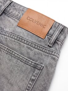 Colvenic 男士街頭風休閒花卉刺繡灰色牛仔褲 - 深灰色 - 查看 8