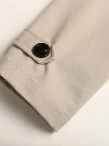 SHEIN 少女優雅雙排扣繫帶風衣法式風格秋冬服飾 - 卡其色 - 查看 7