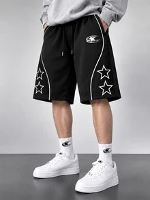 Gym Rark Men's Star Print Drawstring Waist Casual Sports Shorts - Black - View 4