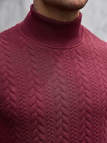 Manfinity CasualCool Men's Textured Stand Collar Long Sleeve Casual Pullover Sweatshirt - Burgundy - View 4