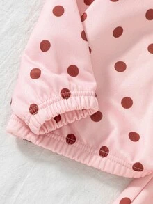 SHEIN 女童甜美粉色圓點半拉鍊運動衫與寬腿褲套裝，櫻桃厚抓絨內裡秋冬長袖上衣套裝 - 粉色 - 查看 9